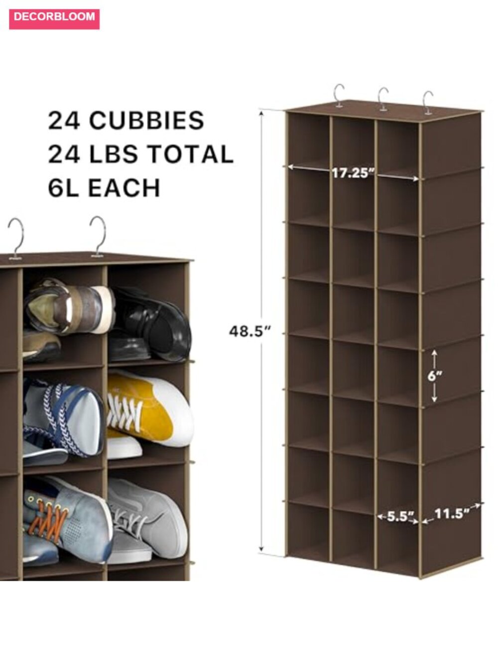 24 Section Hanging Shoe Organizer with Metal Hooks, 8 Tier, 24 lbs Capacity - Picture 2 of 6
